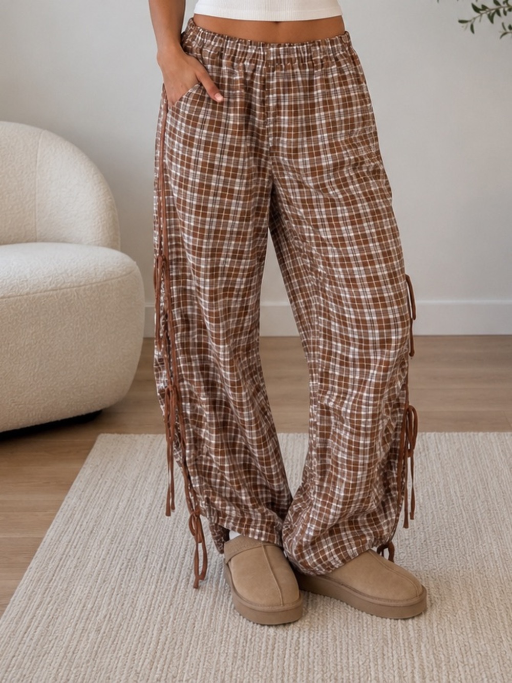 Brown Plaid jogger pants